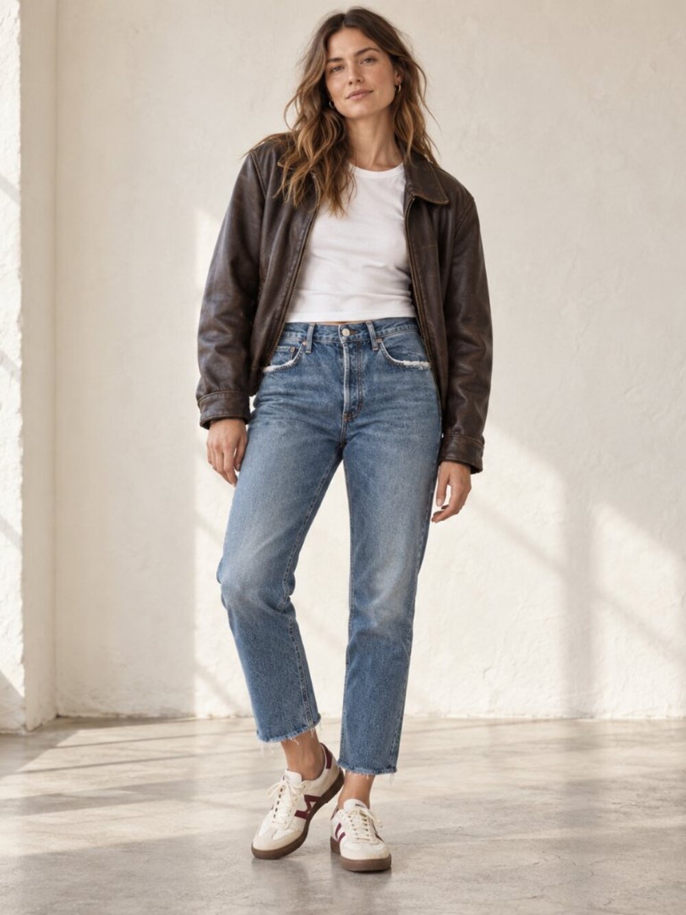 AGOLDE Riley High Rise Straight Crop Jeans 29 Frequency Distressed